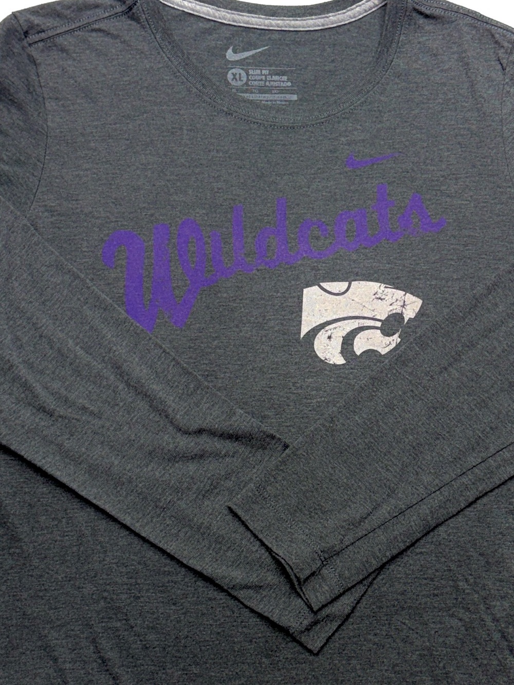 Nike Kansas State Wildcats Long Sleeve Tee Men’s XL Slim Fit Charcoal EUC